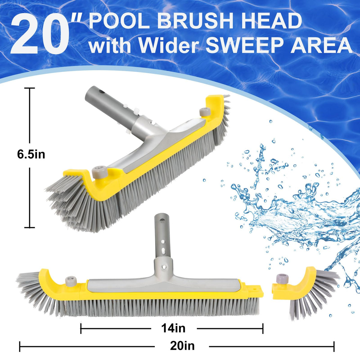 POOLAZA heavy-duty pool brush reduces scrubbing time with a wide reach.