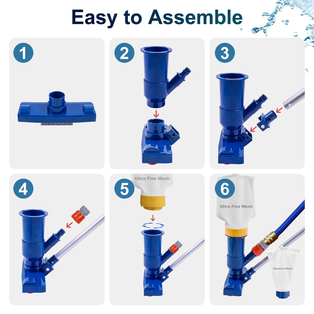 Poolaza includes garden hose adapters for simple, electricity-free suction.