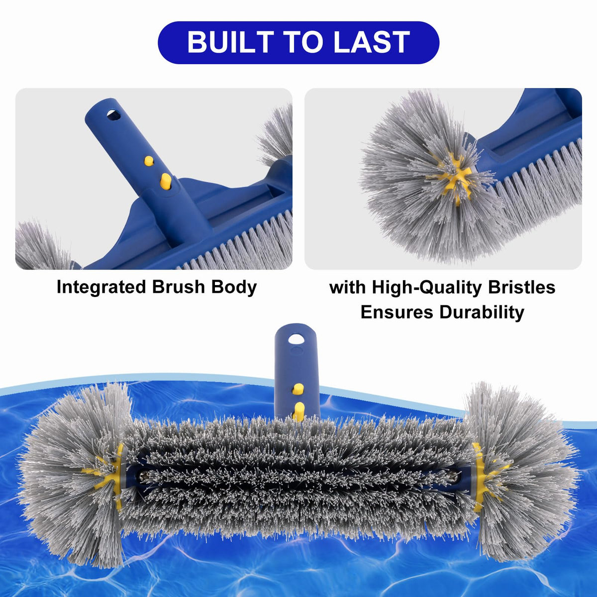 POOLAZA one-piece durable brush body withstands heavy use.