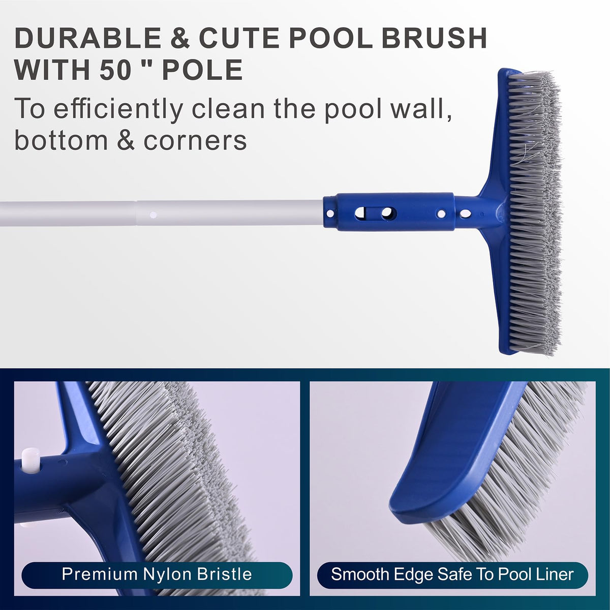 Poolaza pool brush-in-use demonstrates angle cleaning for corners and steps.