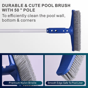 Poolaza pool brush-in-use demonstrates angle cleaning for corners and steps.