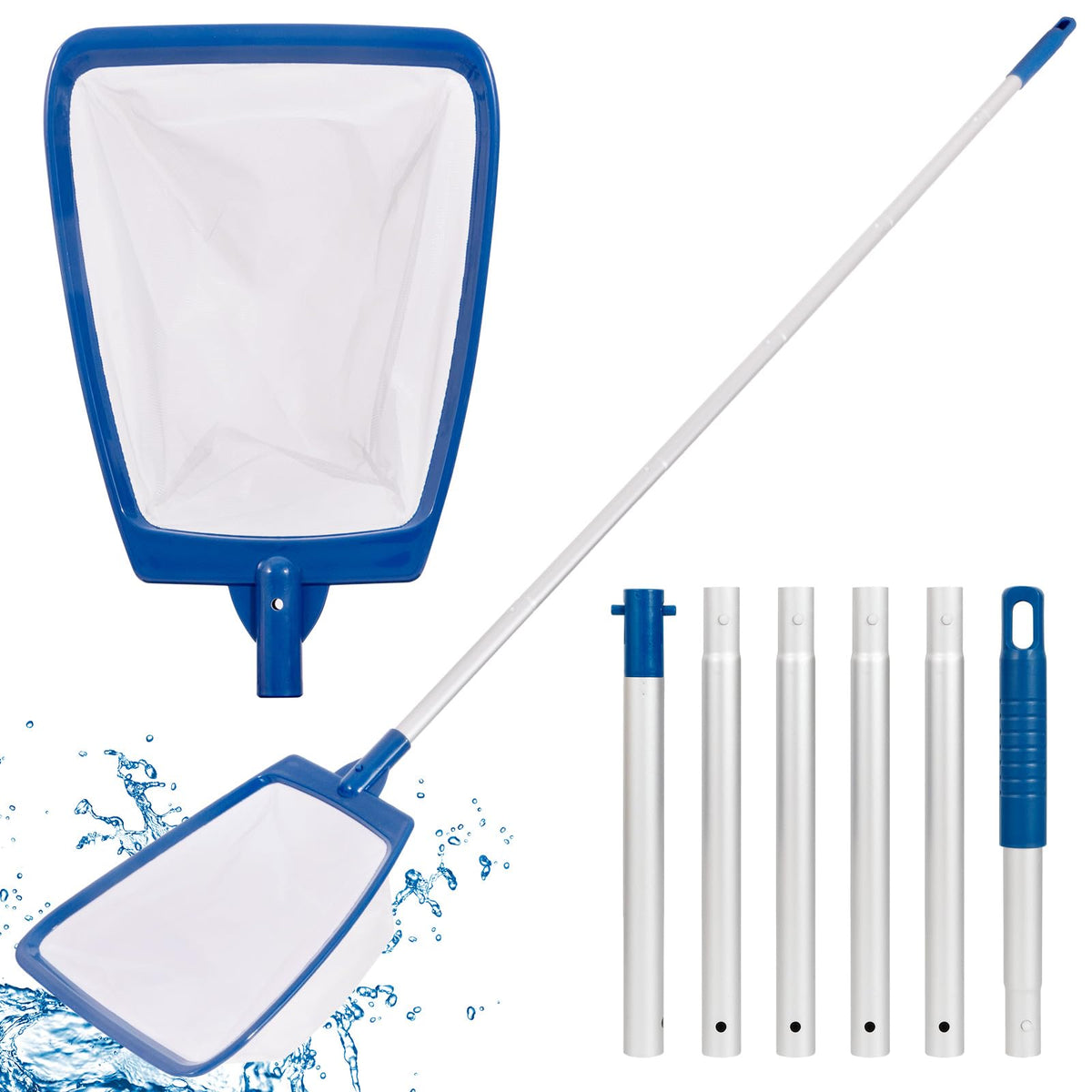 POOLAZA pool skimmer net with pole extended to 68in for deep reach
