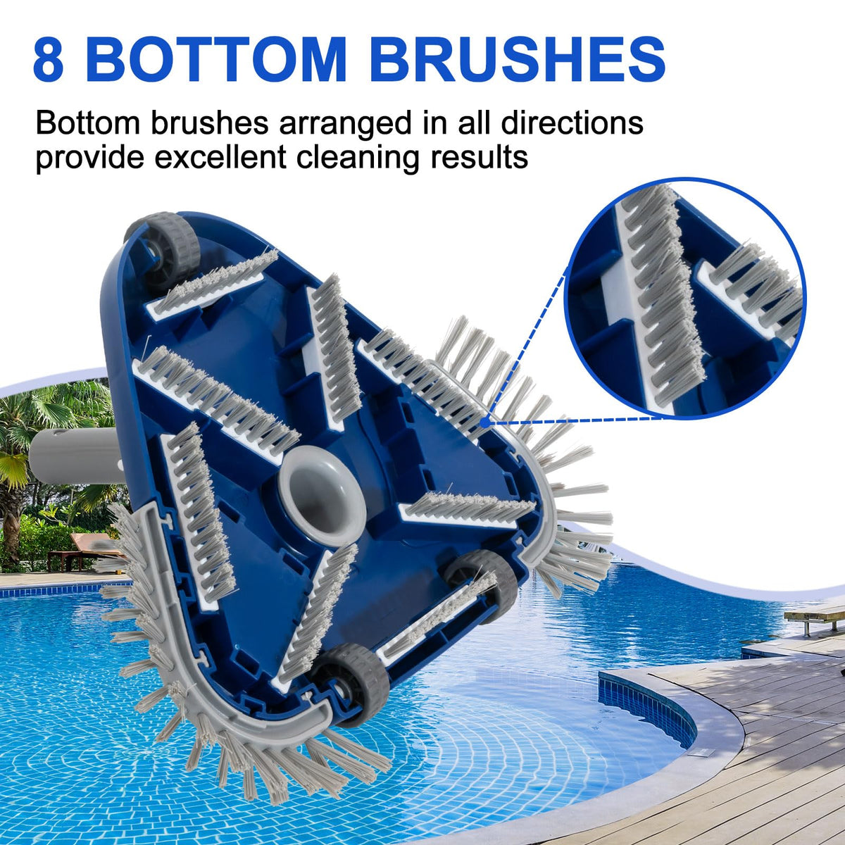 POOLAZA pool vacuum head eight bottom brushes scrub the floor