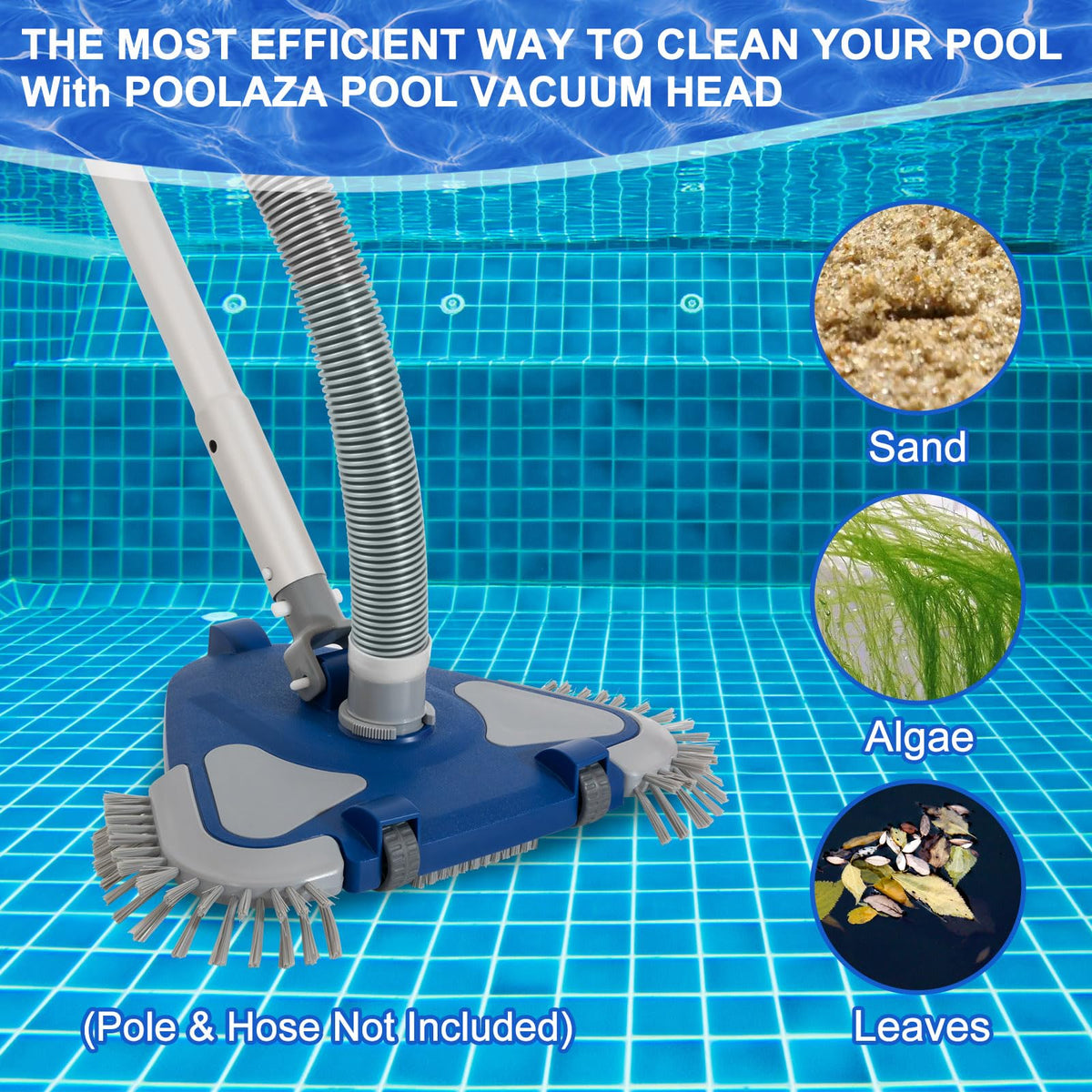 POOLAZA pool vacuum head compatible with inground, above-ground, vinyl pools