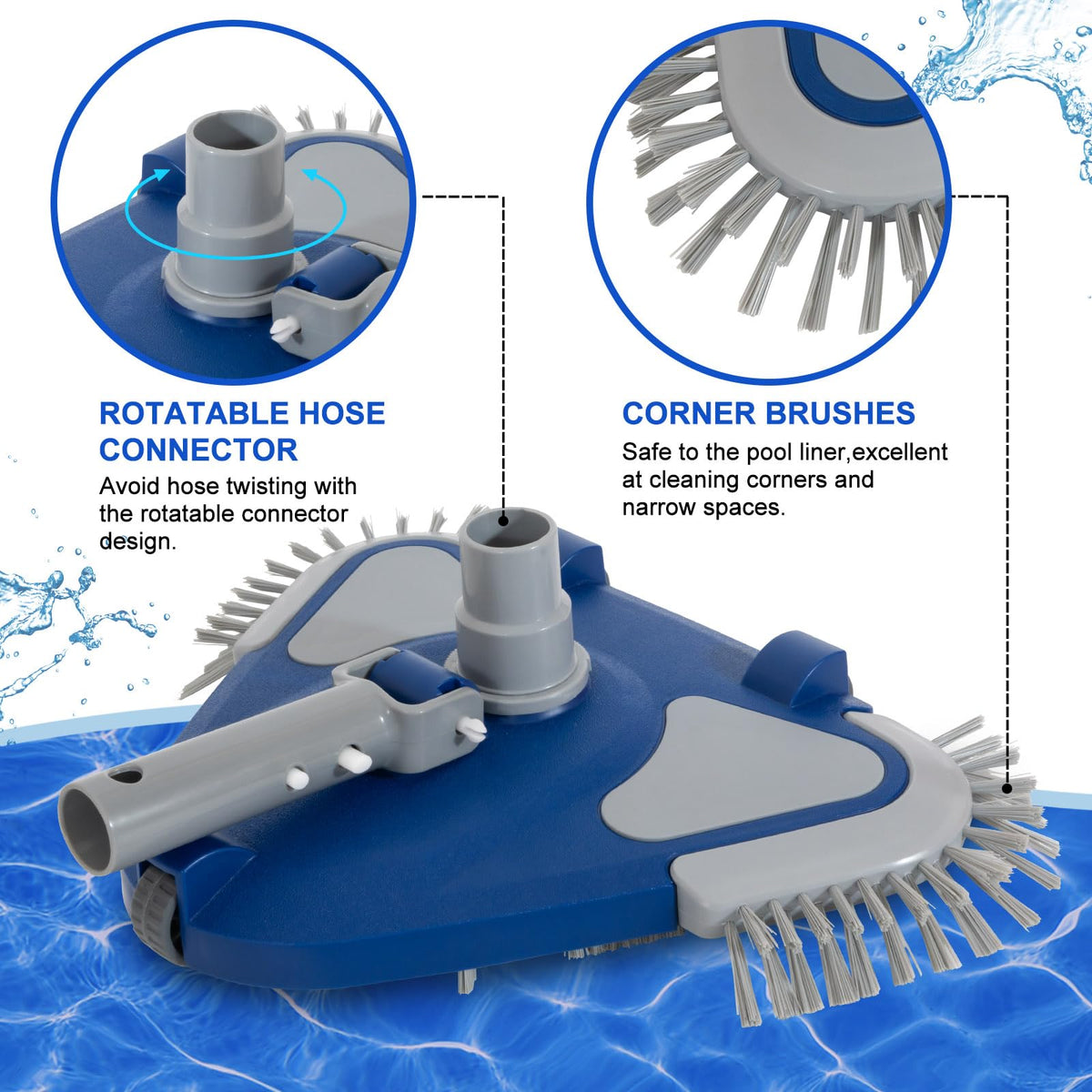 POOLAZA pool vacuum head side brushes protect liner and reach corners