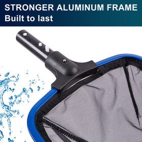 Reinforced connection between PoolAZA handle and frame for reliability.