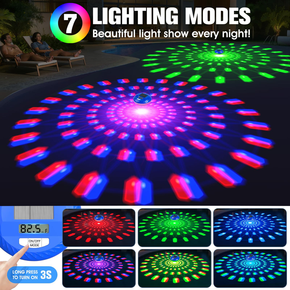 PoolBliss hangable floating light with 13ft rope for versatile placement