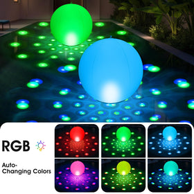 PoolBliss solar powered pool light glowing automatically at dusk