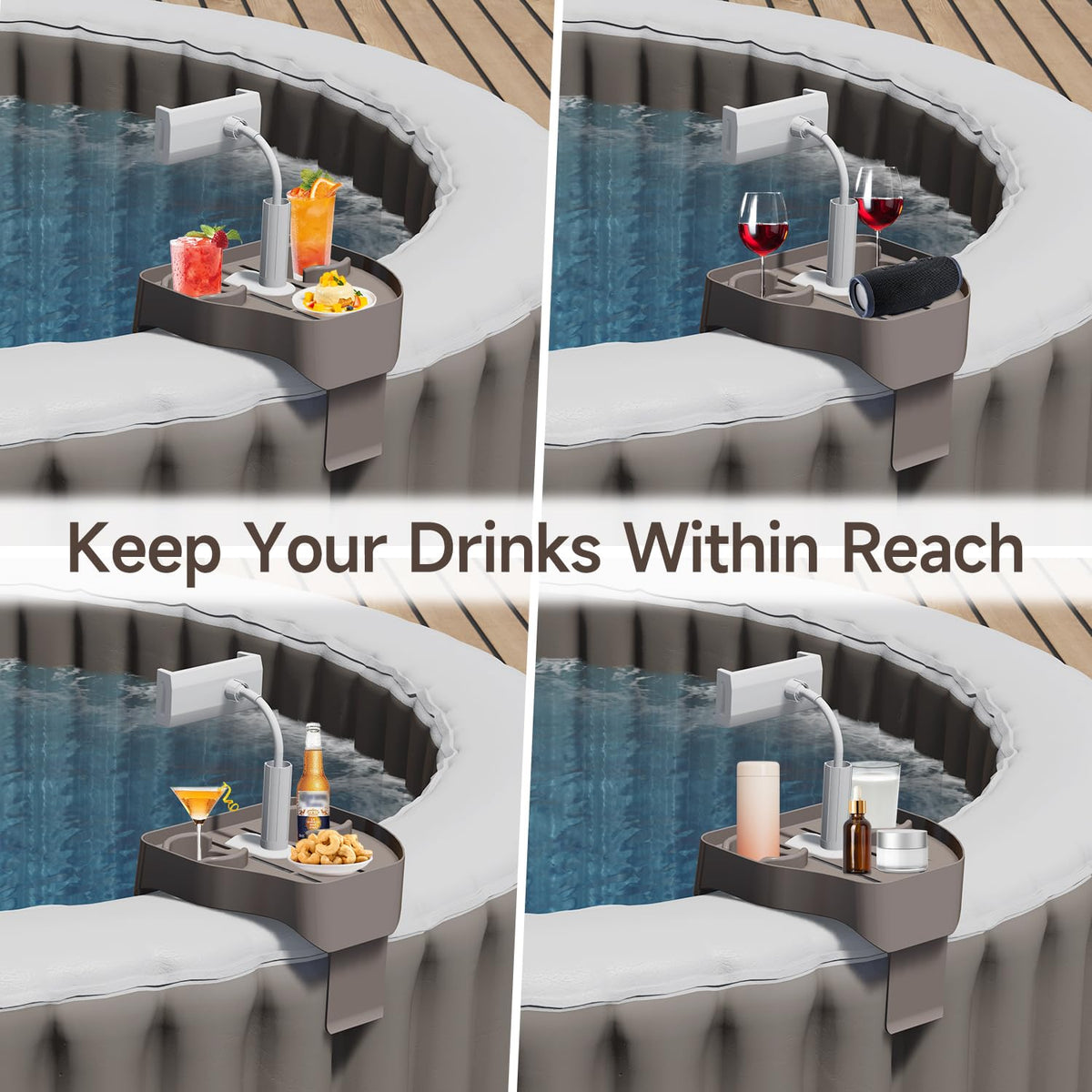 POOLCOMFT dual cup holders prevent spills while you soak.