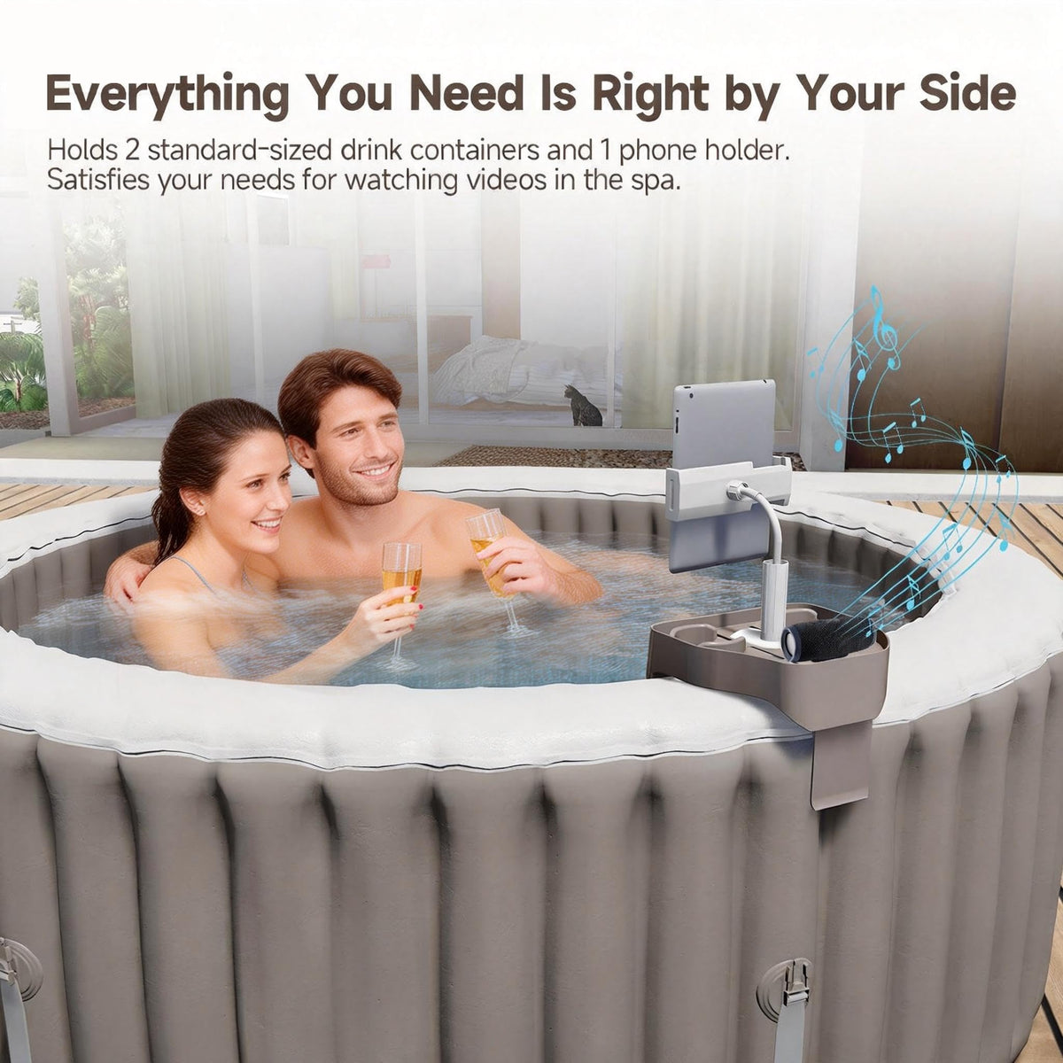 POOLCOMFT flexible phone holder rotates for comfortable viewing angles.