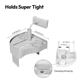 POOLCOMFT sofa-tray setup used as a side table beside the spa