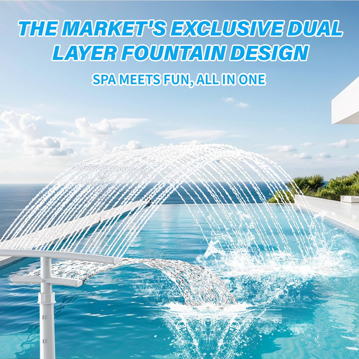 PoolCoolPro dual-layer waterfall arc creates dramatic water flow