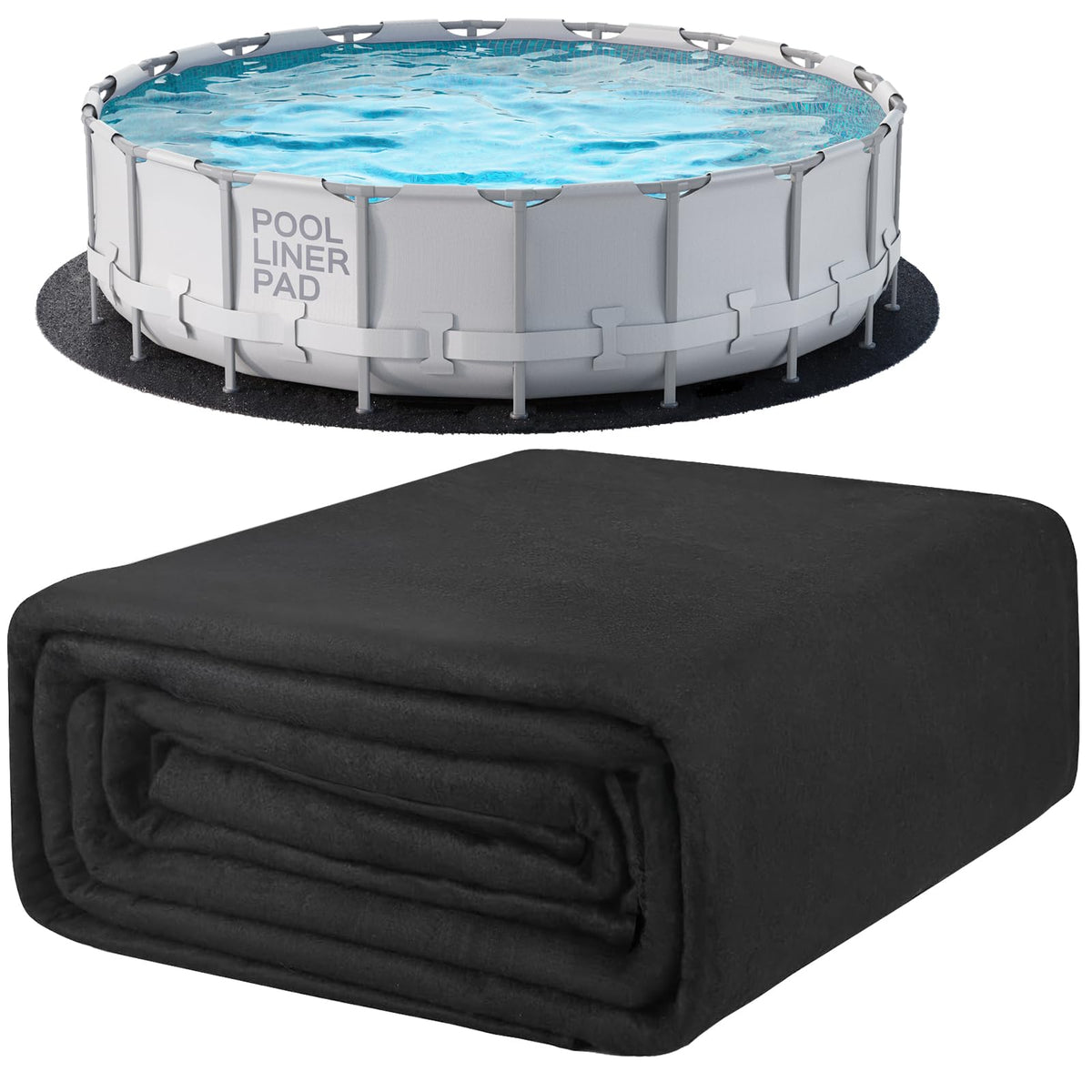 POOLHACKER 15ft pool liner pad side view demonstrates durable padding for above-ground pools.