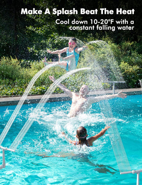 POOLHACKER cooling effect from the fountain spray on pool water.