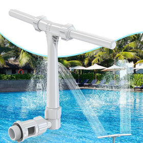 POOLHACKER dual spray fountain front view, two waterfalls for extra pool ambiance.
