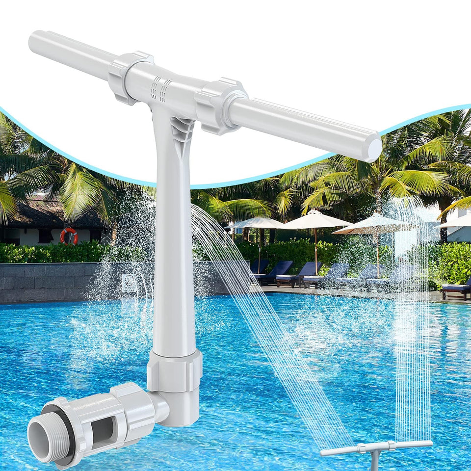 POOLHACKER dual spray fountain front view, two waterfalls for extra pool ambiance.