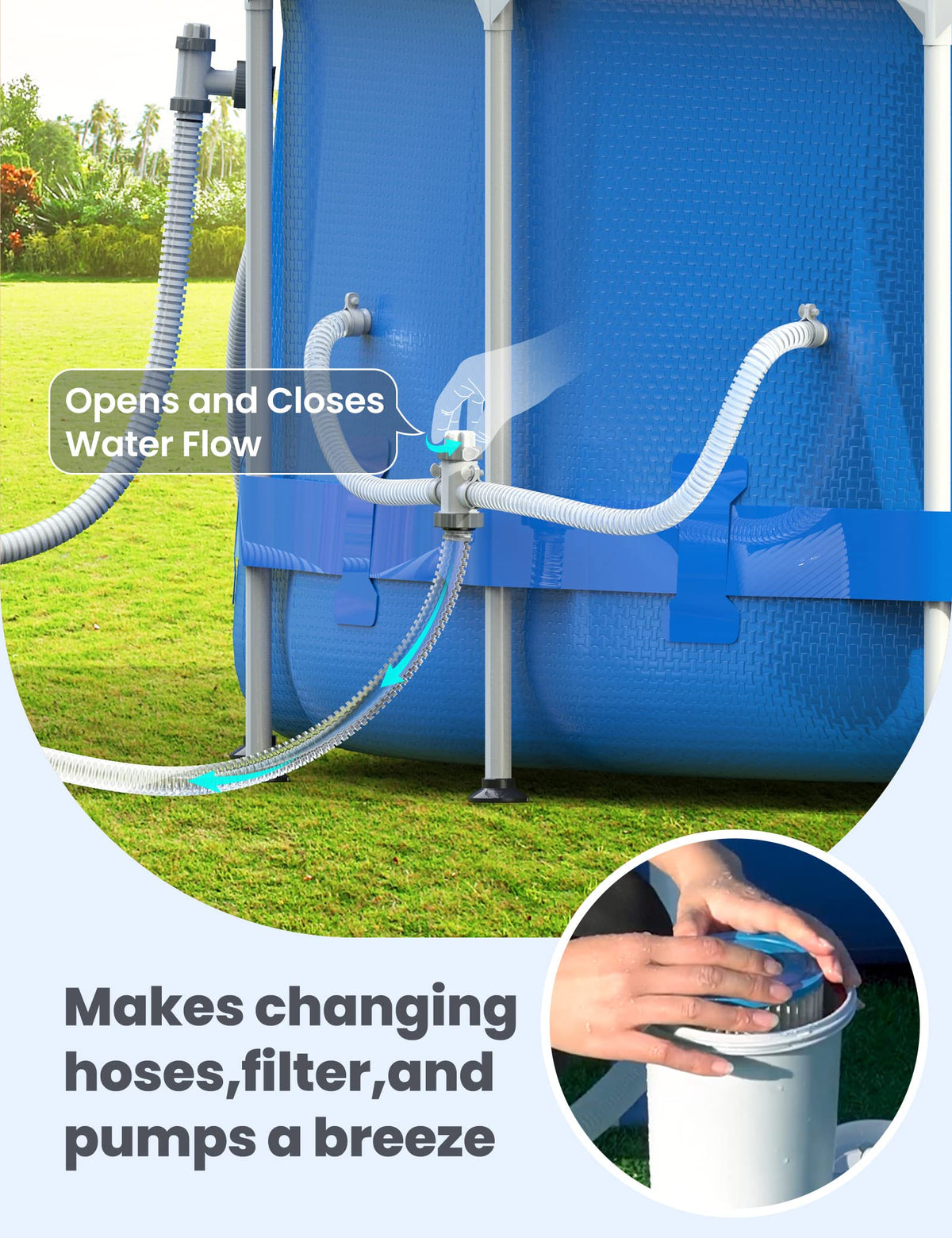 POOLHACKER durable plastic valve construction withstands outdoor pool use