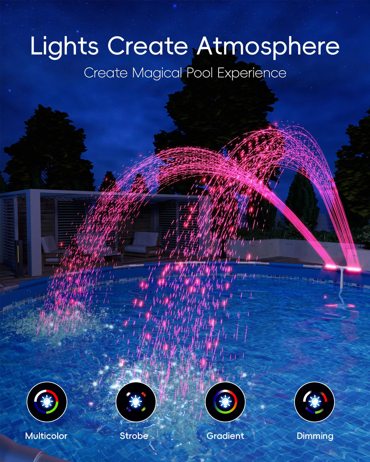 POOLHOUR double-nozzle spray doubles water display for livelier pool visuals.