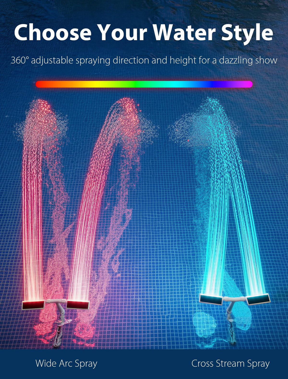 PoolHour dual-head sprayer delivers high-pressure water for a playful fountain.