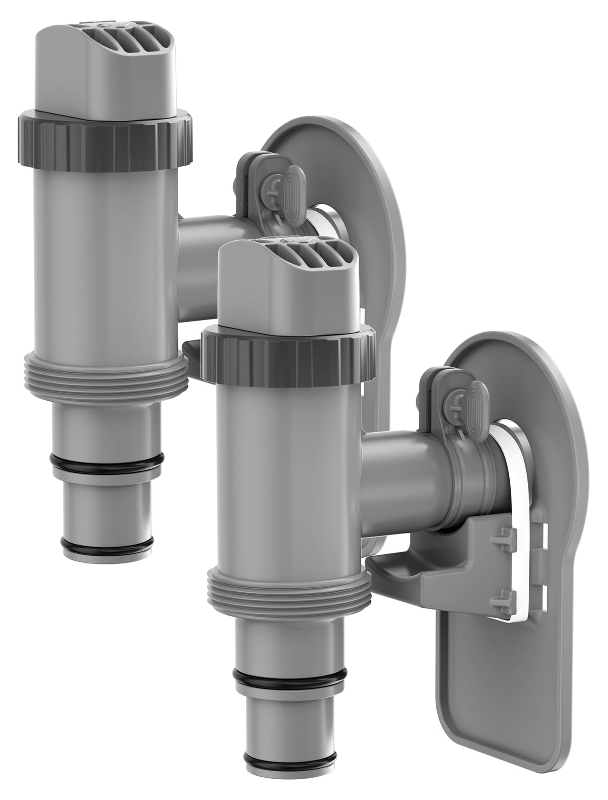 POOLHOUR plunger valve with pipe holder ensures secure hose routing for pool operation.