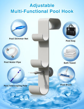 POOLHOUR adjustable-support keeps items level on sloped railings.