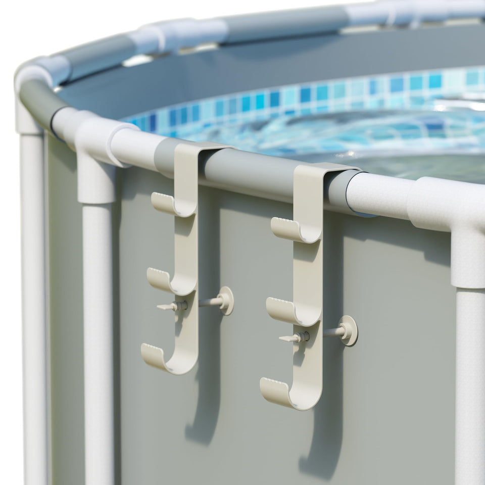 POOLHOUR pool hooks for poles assembly demonstrates universal mounting for all pool accessories.