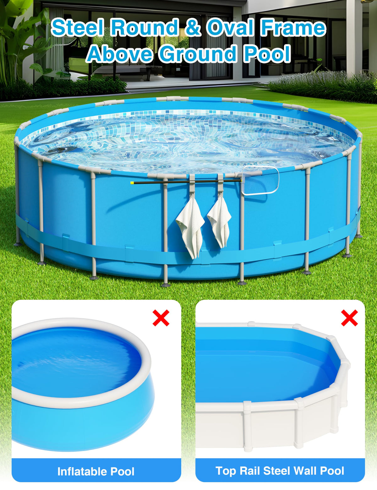 POOLHOUR three-hook design secures different poles and tools without tangling.