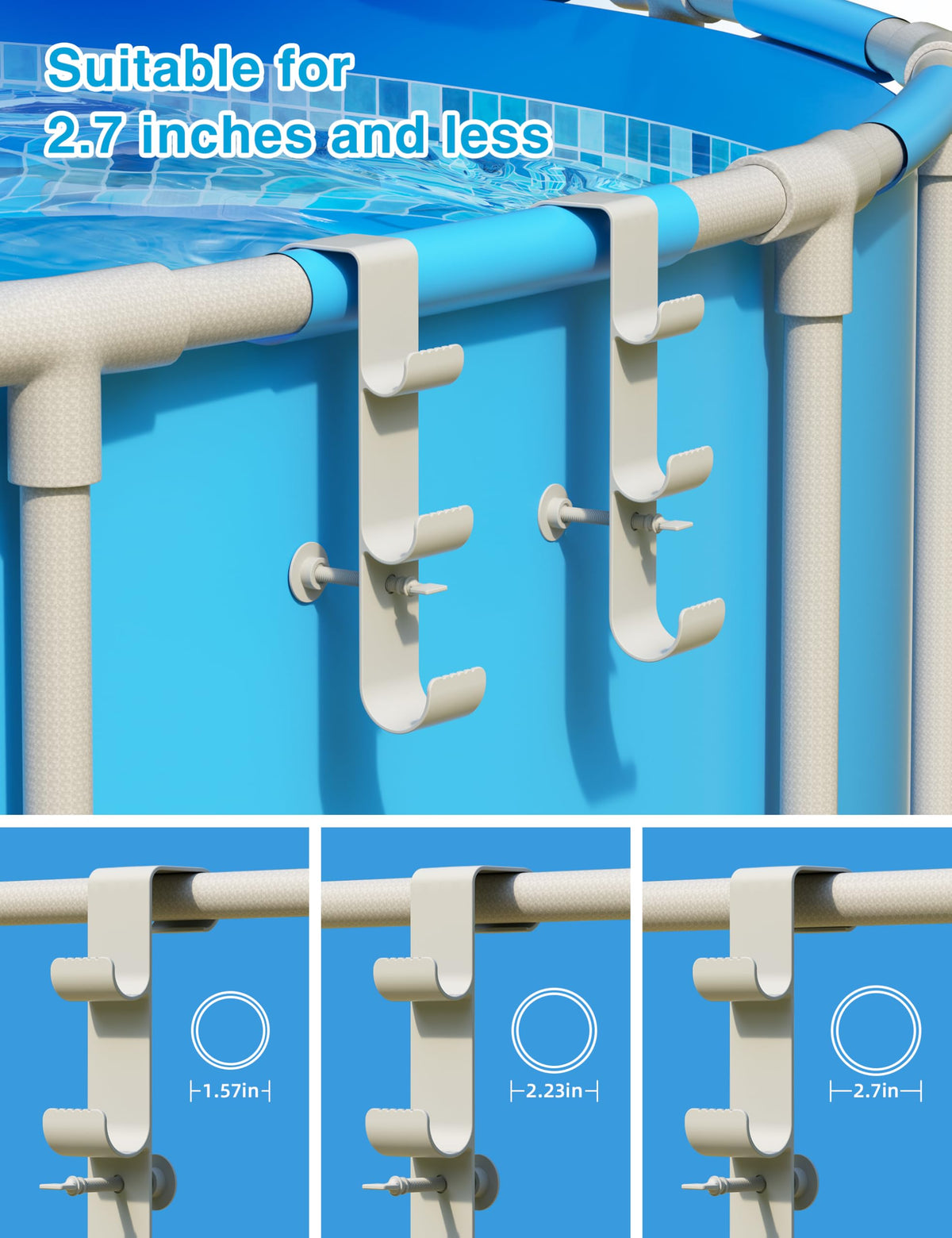 POOLHOUR universal compatibility fits accessories up to 2.9 inches outer diameter.