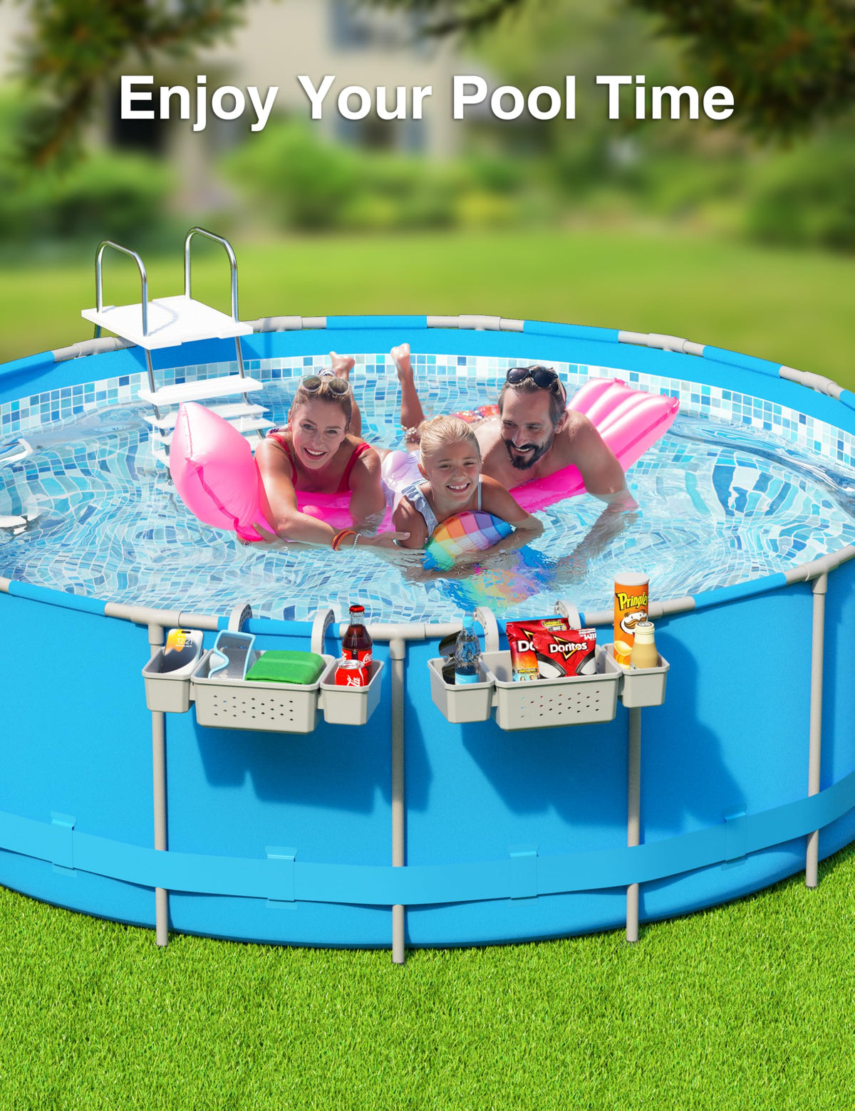 POOLHOUR storage basket with cup holders keeps essentials close