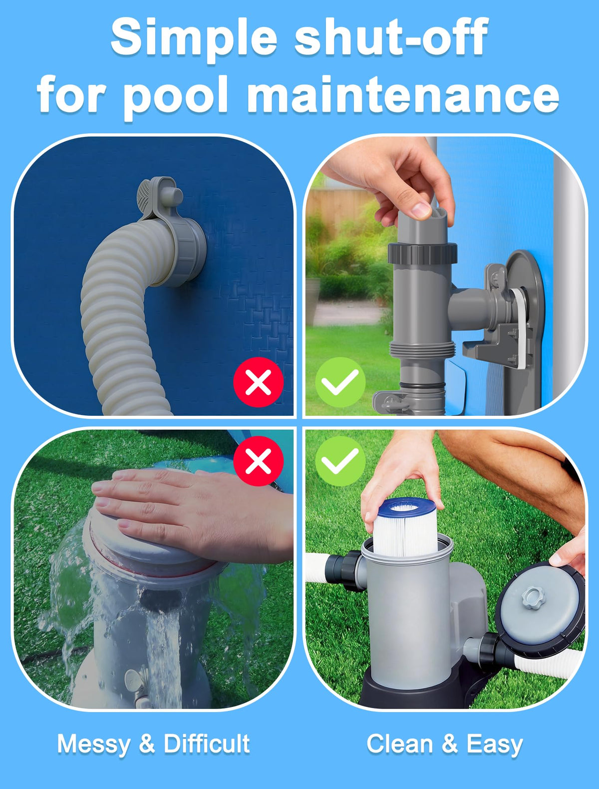 POOLHOUR tight rubber seal and clamp create a reliable leak-proof seal.