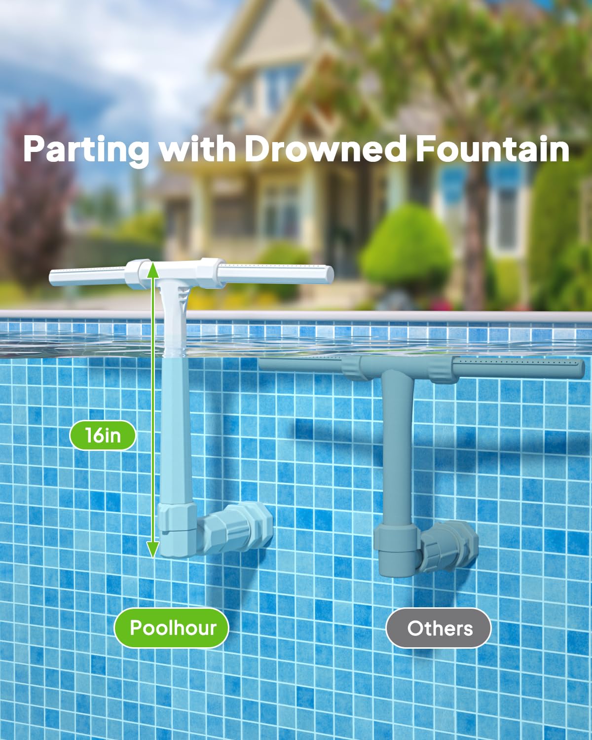 POOLHOUR square opening height control allows precise waterfall height.