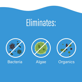 Poolife 3-Inch Cleaning Tablets in pool scene suggest easy drop-in use with skimmer or chlorinator.