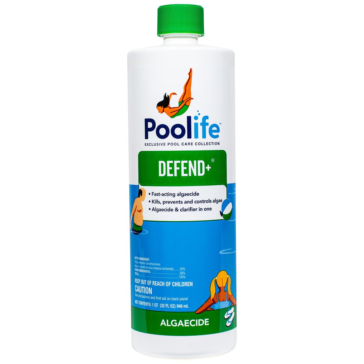 Poolife Defend Plus Algaecide 1qt bottle clears and prevents algae
