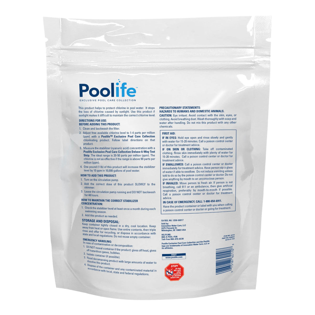 Poolife stabilizer dissolving via skimmer panel, highlighting quick dispersion into pool water.