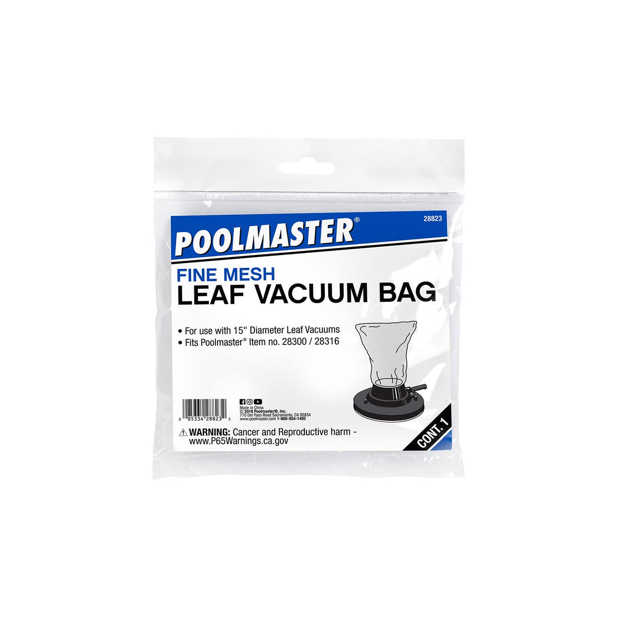 Poolmaster 28300 Big Sucker compatibility bag demonstrates fit for standard vacuums.