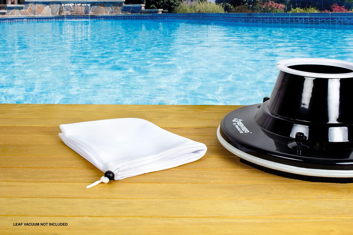 Poolmaster bag in use during cleaning to reduce debris return.