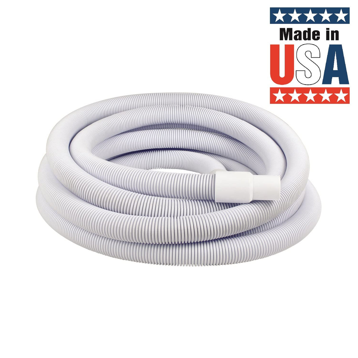 Poolmaster hose shows leak-proof cuffs for strong suction during debris removal.