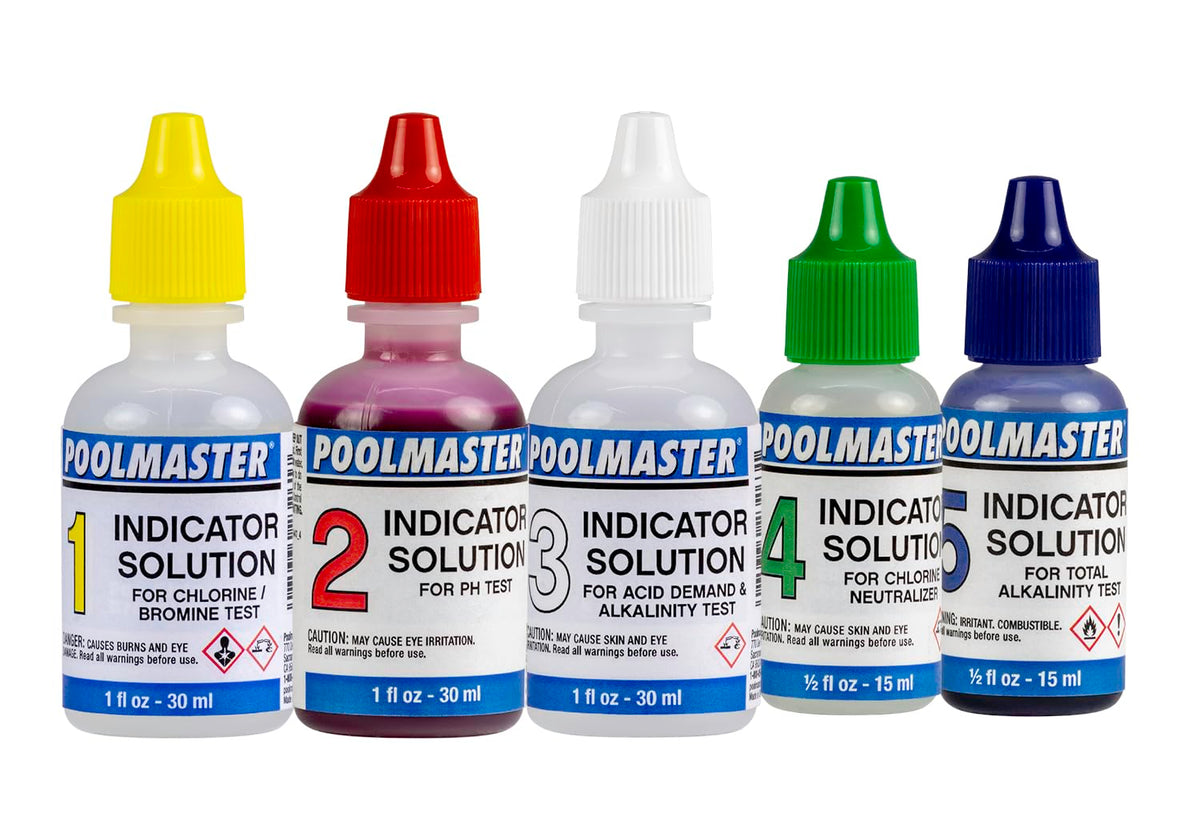 Poolmaster replacement indicator solutions 1-3 visual: clear five-factor readings.