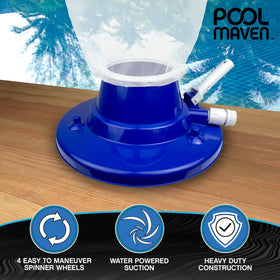 Poolmaven garden-hose powered suction saves electrical setup and pumps.