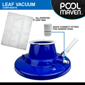 Poolmaven reusable mesh bag collects leaves and debris for easy disposal.