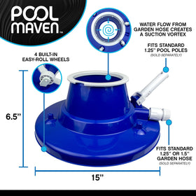 Poolmaven wide 15-inch vacuum head covers more area for faster pool cleaning.