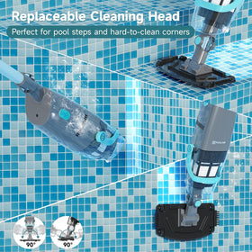 PoolMr cordless handheld pool vacuum brush-head for corners and steps