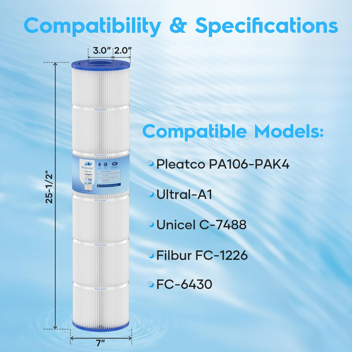 POOLNEAT PA106-PAK4 filter outer dimension 7 inches for secure housing.