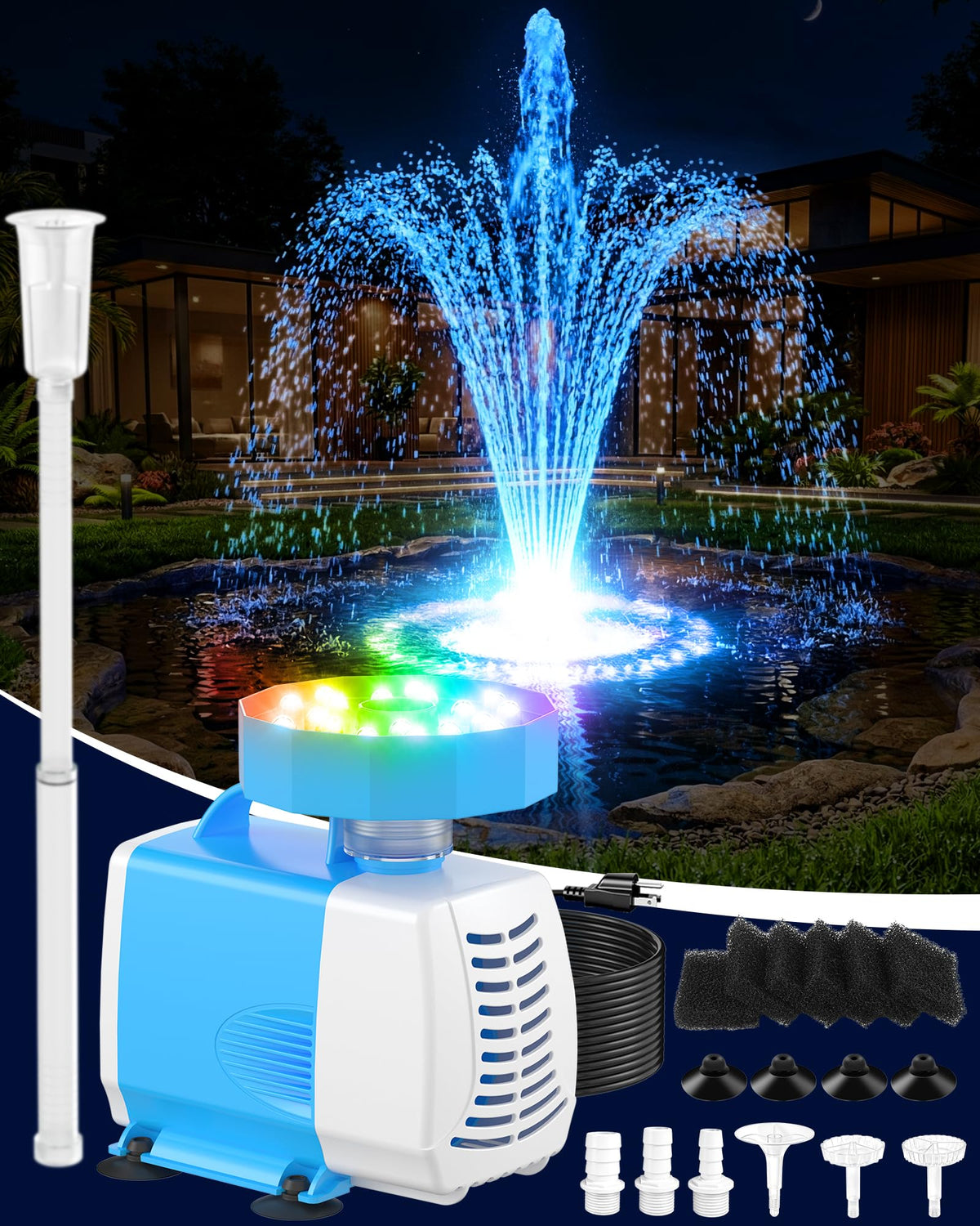PoolPop 3-in-1 submersible pump front view for vivid pond display