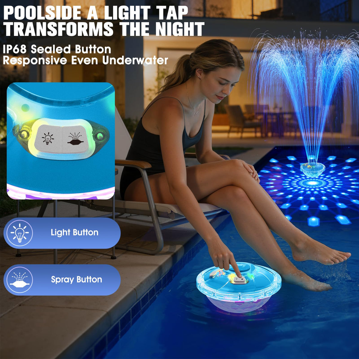 PoolPop 4ft high spray delivers a dramatic water column and refreshing mist.