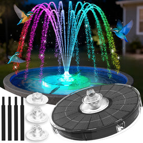PoolPop birdbath fountain visible in pond with a gentle water spray