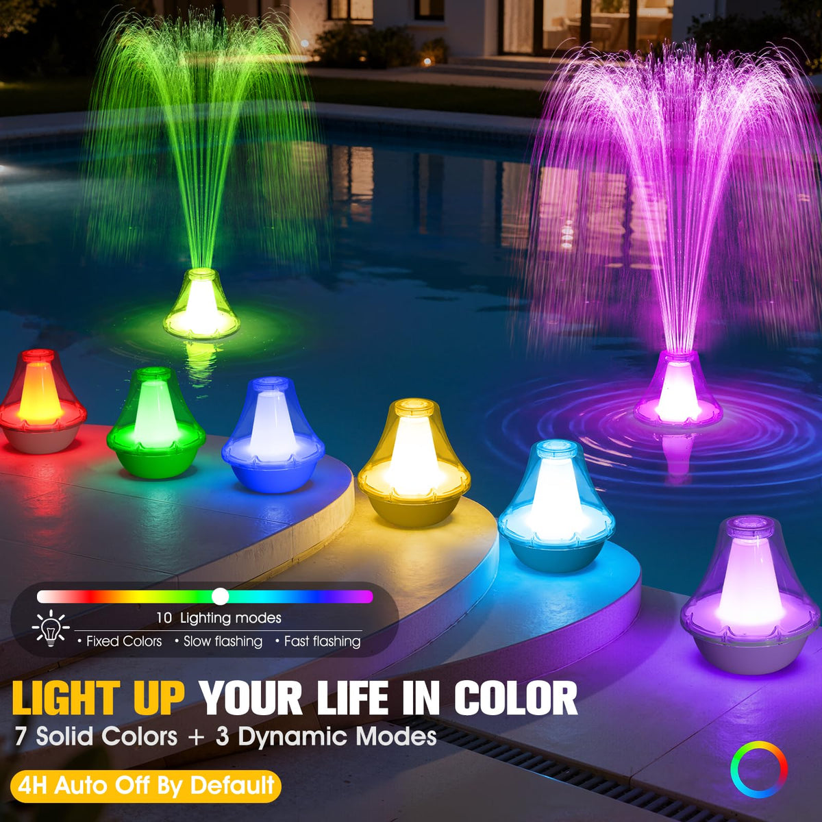 Anchor-equipped floating fountain stays steady in currents for consistent display.