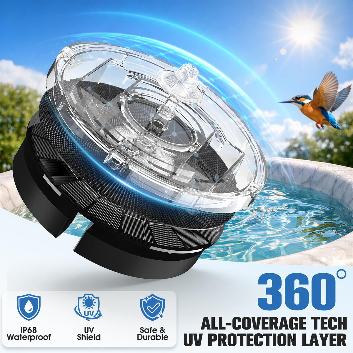PoolPop ultra-quiet brushless motor operating quietly near birds