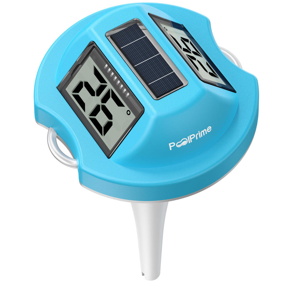 PoolPrime floating thermometer with dual screens offers easy pool-wide readings.