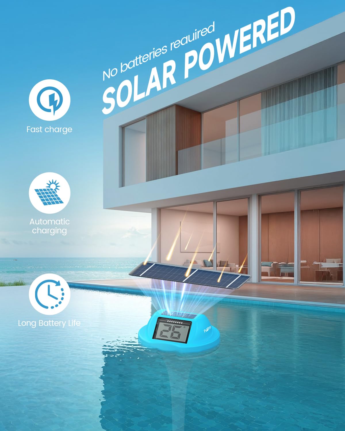 PoolPrime leakproof casing keeps readings reliable in wet conditions.